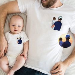 personalized photo shirt for dad and baby, 1st fathers day tshirt, custom dad portrait shirt, dad and baby matching outf