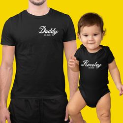 personalised daddy baby est date matching baby bodysuit and t shirt, dad and baby matching tshirt baby vest, fathers day