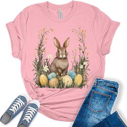 Easter Bunny Shirts For Women Short Sleeve Plus Size Tops, Easter Gift, Bunny Shirts, Happy Easter Shirt, Funny Easter