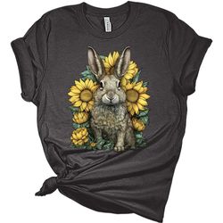 Womens Cottagecore Sunflower Rabbit Easter T-Shirt, Easter Gifts, Easter Day, Easter Shirt for Women, Aesthetic Sunflowe