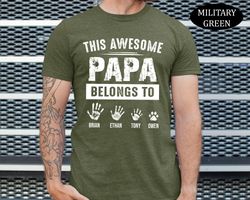 personalized papa shirt, fathers day gift, fathers day shirt, gift for him, this dad belongs to shirt, custom kid name