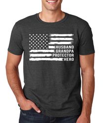 grandpa shirt, husband grandpa protector hero shirt, vintage american flag shirt, fathers day shirt, funny papa gift,