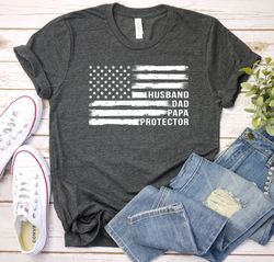 husband shirt, dad papa protector shirt, vintage american flag shirt, fathers day shirt, funny papa gift, patriot shirts