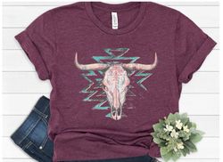 boho cow skull shirt, howdy shirt, wild west shirt, western graphic tee, cowgirl shirt, bull skull shirt, southwest shir