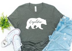 explore bear silhouette mounted shirt, wilderness shirt, adventure, camping shirt, grizzly shirt, wildlife, backpacking