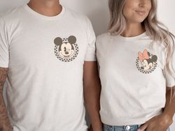 retro disney pocket size print shirts, mickey checkered shirt, family shirts, minnie mouse