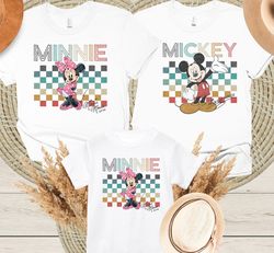 retro disney shirts, mickey checkered shirt, disney family shirts, minnie mouse tees, vintage disney