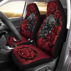 skull car seat covers custom floral red car interior accessories