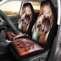 native american wolf dreamcatcher custom car seat covers set of 2