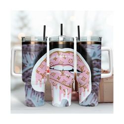 LV Drip Lips Tumbler, LV Logo Pattern, Drip Lips Tumbler