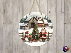 country farmhouse santa  elf sign round door hanger design, 12 inch sublimation design, sign round, png file, digital do