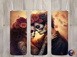 seamless classic day of the dead couple design, halloween 20oz skinny straight tumbler sublimation design tumbler wrap,