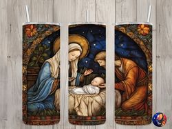 seamless classic nativity scene design, christmas 20 oz skinny straight tumbler sublimation design, tumbler wrap, png fi