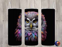 seamless colorful gray owl design, owl 20 oz skinny straight tumbler sublimation design, tumbler wrap, png file, digital