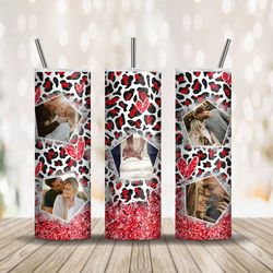 20 oz frame photo heart skinny tumbler wrap, couple photo collage tumbler png wrap, personalized valentine tumbler subli