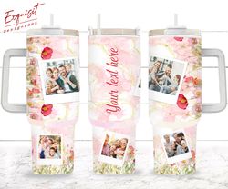 personalized photo 40oz tumbler wrap, custom photo floral 40oz quencher tumbler png, handle tumbler wrap,valentines day