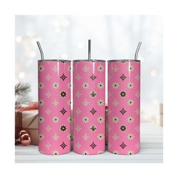 pink lv pattern tumbler, lv logo pattern, lv tumble