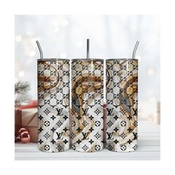 lv gucci logo pattern tumbler, fashion pattern, 20oz wrap