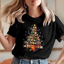 book christmas tree t-shirt merry bookmas books librarian christmas book lovers bookworm bookish teacher gift t shirt