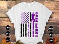 migraine awareness svg png, nobody fights alone svg, purple ribbon, chronic headache pain support svg cricut sublimation