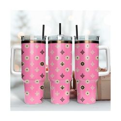 pink lv pattern tumbler, lv logo pattern, lv tumble