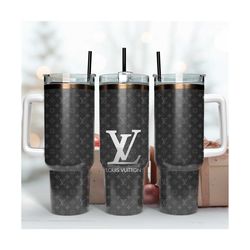 black lv logo tumbler, fashion lv tumbler, 40oz wrap