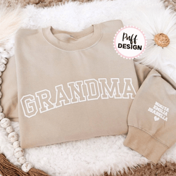 embossed grandma unisex sweatshirt - puff vinyl nana sweater with grandkids names on sleeve - 3d puff vinyl - grandma ch