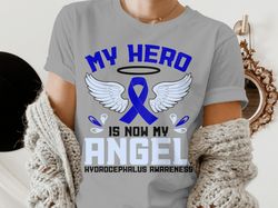 hydrocephalus awareness svg png, my hero is now my angel svg, hydro light blue ribbon support svg cricut sublimation des