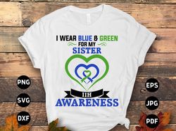 i wear blue  green for my sister svg, idiopathic intracranial hypertension svg, pseudotumor cerebri awareness cricut sub
