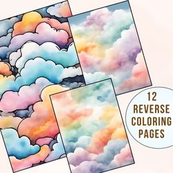 12 Clouds Reverse Coloring Pages for Creative Kids | Unlock the Magic of Clouds