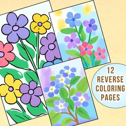 fun & relaxing periwinkle flower reverse coloring pages for adults & kids