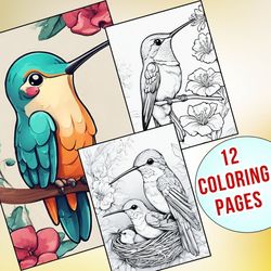 12 realistic hummingbird coloring pages for adults and kids | stress-relieving activity