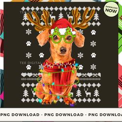 Digital | Ugly Dog With Glasses String Lights - Ugly Christmas Dog T-shirt, Hoodie, Sweatshirt Design - High-resolution