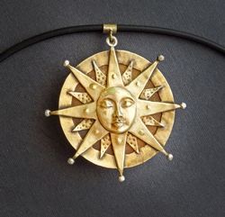 double-sided brass necklace "sun", symbol, amulet, esoteric necklace