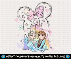 watercolor princess friends png, best friends princess png, magical kindom png, besties png, mouse ear and castle