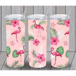 20 or 30oz skinny tumbler | flamingo | flower | pink | beachy | vacation | sublimation | double walled | lid with straw