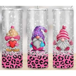 20 or 30oz skinny tumbler, valentine, gnome, hearts, leopard, cute, sublimation, skinny, straight, lid with straw, doubl