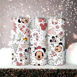 merrychristmas, mickey, 20oz skinny tumbler, tumbler with lid and straw,perfect gift