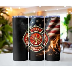 Tumbler Fire Rescue Stainless Steel Double Walled   20oz 30oz Skinny gift-for men ice cup with straw gift for dad men fi