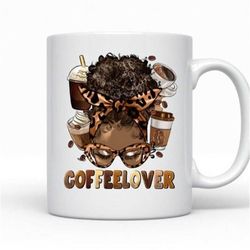 coffee lover 12oz coffee mug, tea cup, afro queen mug, black girl coffee mug. coffee lover mug