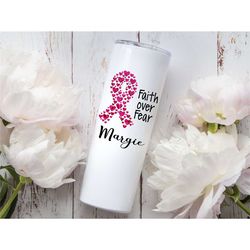 cancer gifts, breast cancer gifts, pink ribbon tumbler, cancer survivor gift, faith over fear, breast cancer awareness,