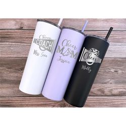 personalized cheer tumbler, cheer gifts, cheer mom tumbler, cheer coach gift, cheer dad, cheer team gifts, cheerleader g