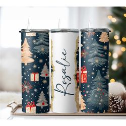 personalized name christmas tree tumbler,xmas festive holiday vibes mug,custom agate travel coffee mug gift,skinny tumbl