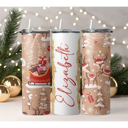 personalized name reindeer christmas tumbler,xmas festive holiday vibes mug,custom agate travel coffee mug gift,skinny t
