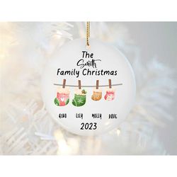 Personalized Family Christmas Ornament, Hanging Stockings Ornament, Custom Christmas Bauble, Family Gift, First Christma