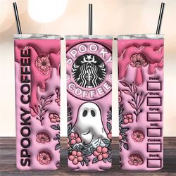 spooky coffee floral retro ghost inflated pastel halloween tumbler,spooky vibes drip travel mug,coffee lover,skinny tumb