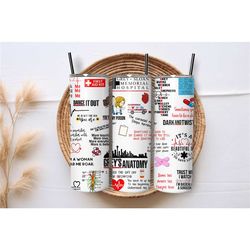 greys anatomy stainless steel tumbler | 20oz skinny tumbler | hospital tv show drama | hot and cold drinks | insulated