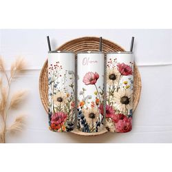personalised watercolour flower stainless steel skinny 20oz drink tumbler | hot and cold drinks