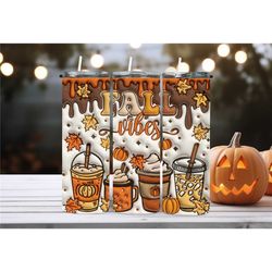 fall vibes latte cup inflated halloween tumbler,pumpkin coffee cup frosting drip travel mug,thanksgiving gift,skinny tum