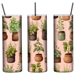 personalised tumbler- vintage plants 20oz tall skinny tumbler, customised drink bottle, houseplants, garden vintage plan